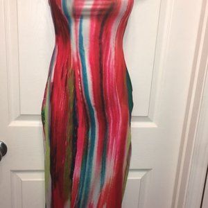 New Trendy Sexy Bright Colorful Summer Dress With Slit & Lace Up Back Size Small